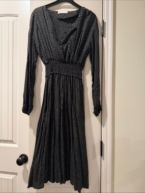 Zara Leopard-Print Smocked Midi A-line Dress M